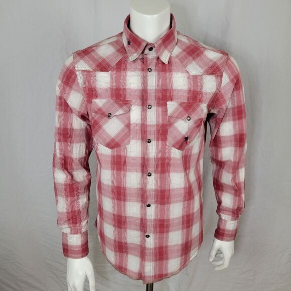 Jachs Red Plaid Long Sleeve Western Style Cotton Pearl Snap Shirt‎ Size L - Picture 1 of 12